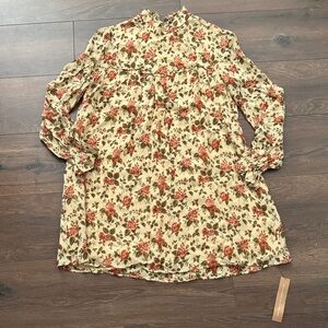 Reformation Jourdan Cream Floral Dress with Red and Green Accents